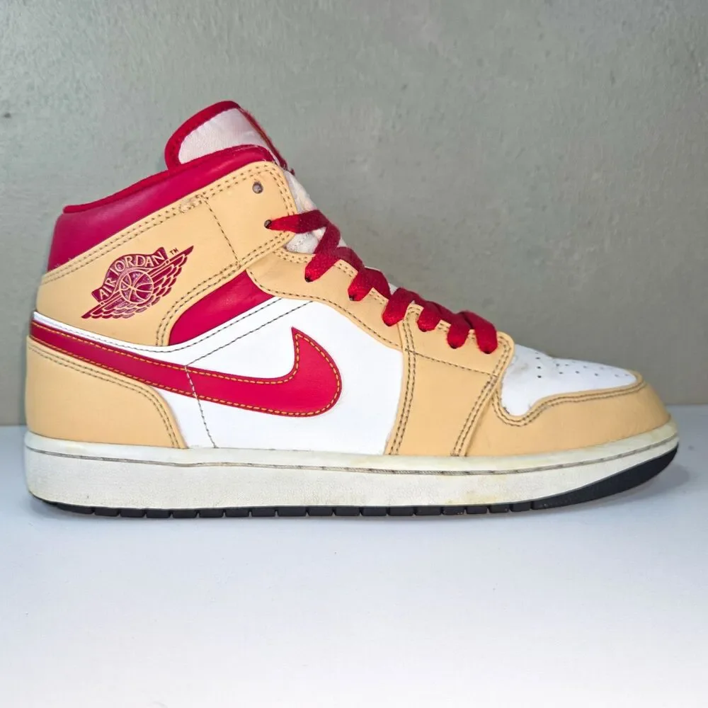 Nike Air Jordan 1 Mid Light Curry Cardinal Red 554724-201 Sz 10